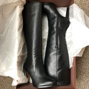 Coach black heeled boots with scallop